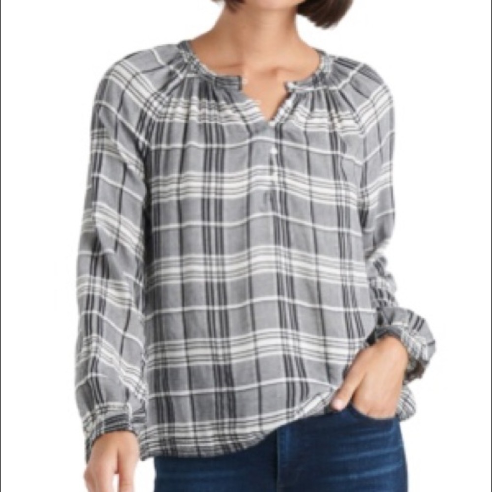 (Bonus Jewelry included ‼️)Lucky Brand Jessica Plaid Popover Blouse
